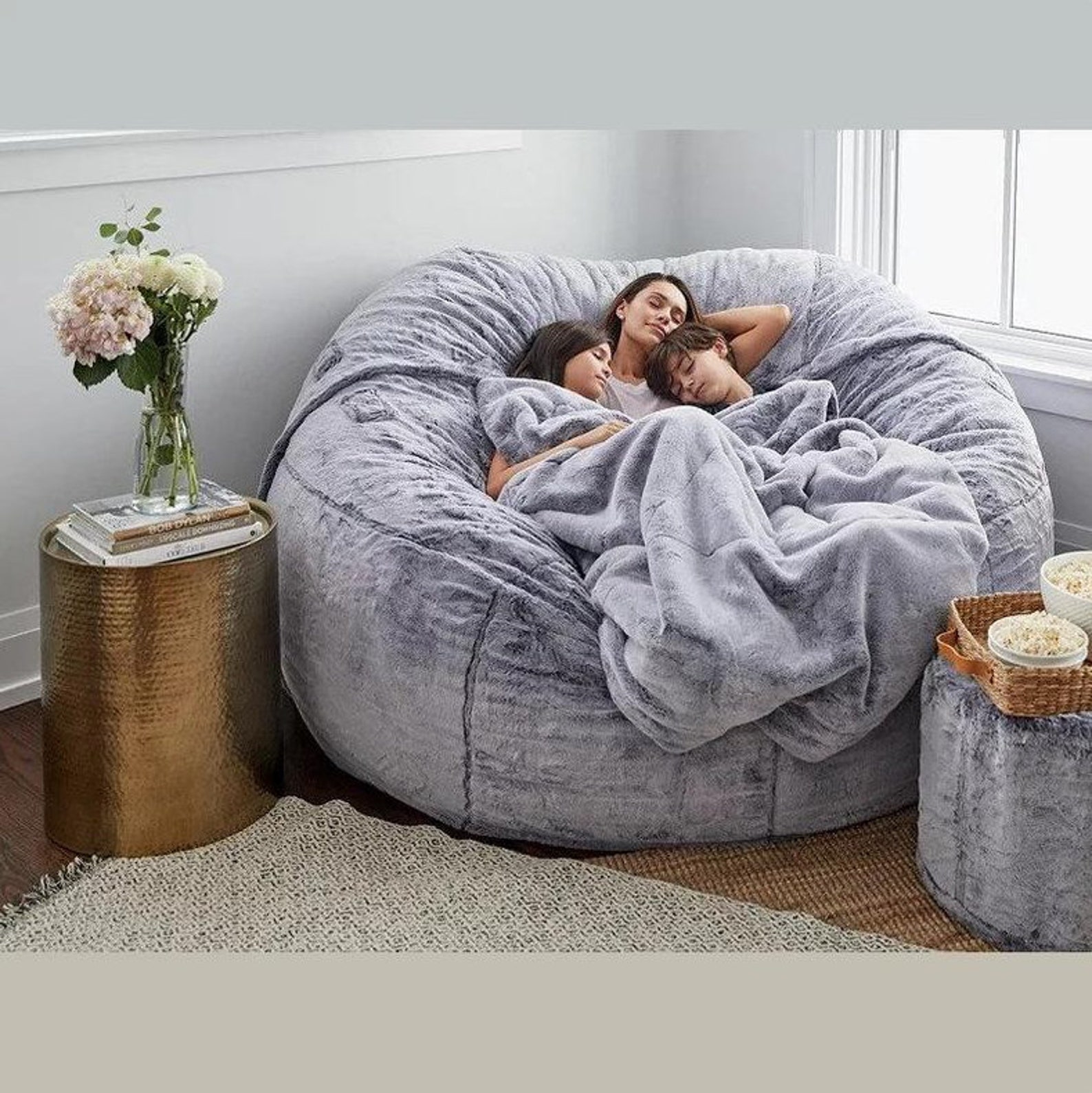7Foot Bean Bag Chair with Furry Fur Cover Machine Washable Etsy