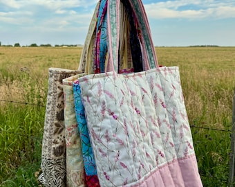 Handmade Floral Quilted Tote Bag - Vintage Cotton Carryall