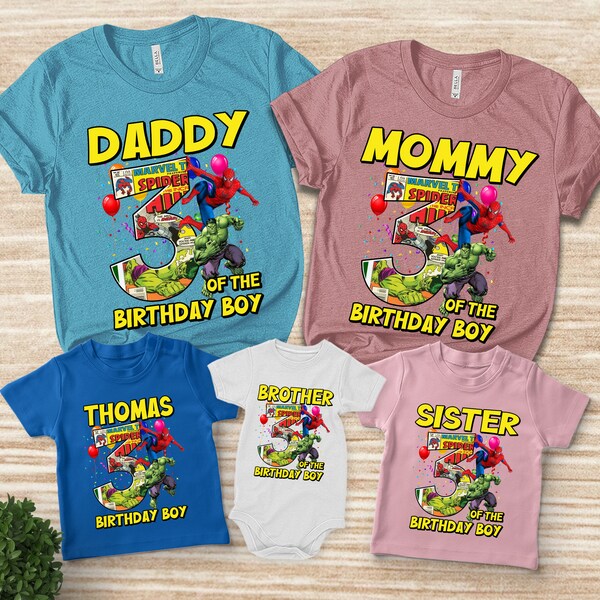 Hulk and Spiderman Superhero Personalized T-shirt, Customize NAME and AGE Tee Designs, Toddler, Youth, Adult Sizes, Birthday party UL2S13