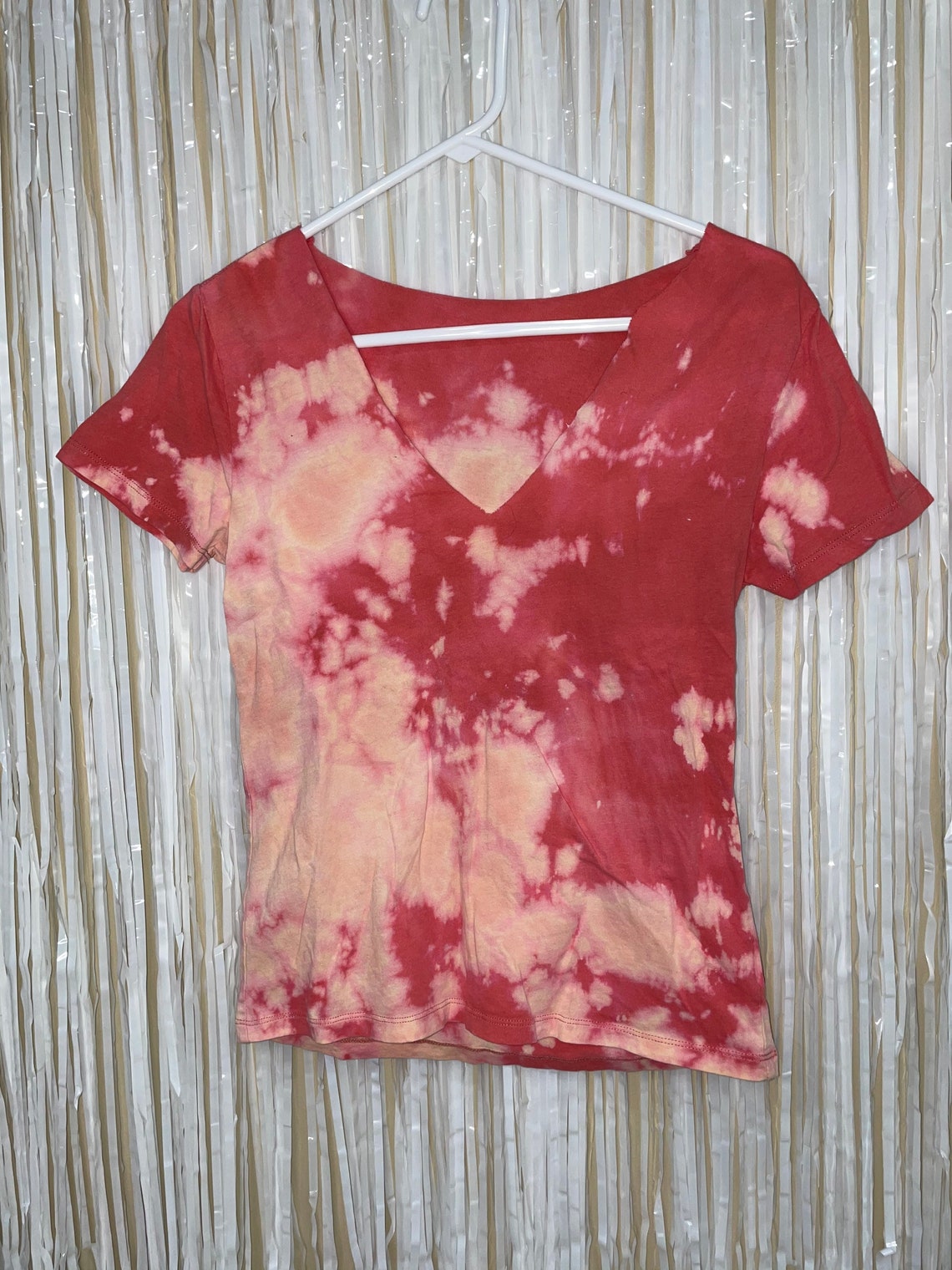 Red Bleach Dye Short Sleeve TShirt Etsy
