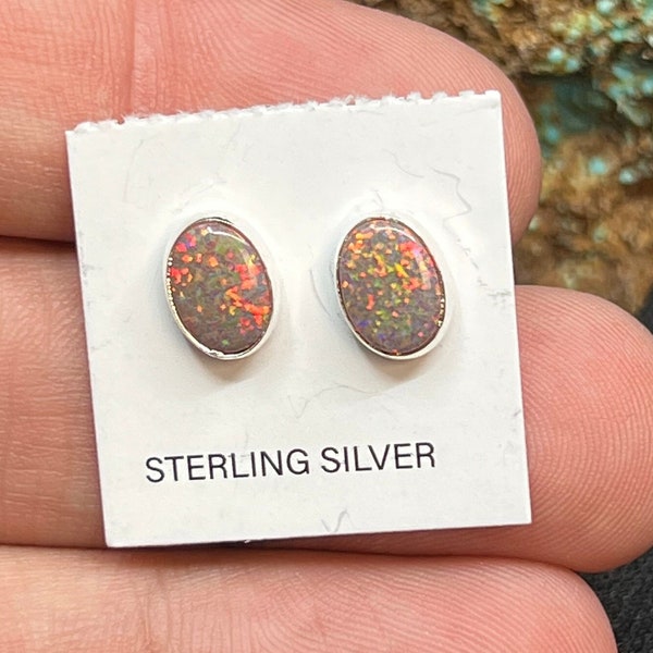 9x6MM Sterling Silver Oval Stud Earrings I Sterling Silver White Opal Stud Earrings