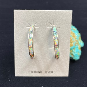 White Opal Inlay Half Hoop Earrings