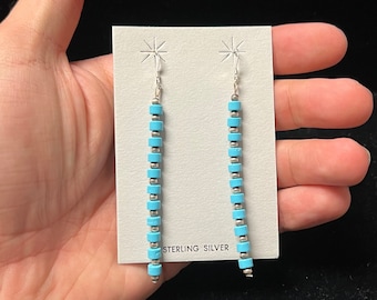 Navajo Pearl Earrings With Kingman Turquoise I Sterling Silver Turquoise Earrings I Made in USA