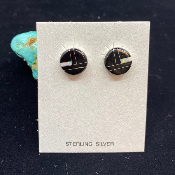 Circle Post Black Onyx Earrings with Genuine Sterling Silver