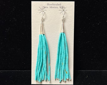 Turquoise Heishi earrings I Sterling Silver Turquoise Tassle Earrings I 10 Strand Tassle Earrings I SuriSouthwest