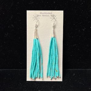 Turquoise Heishi earrings I Sterling Silver Turquoise Tassle Earrings I 10 Strand Tassle Earrings I SuriSouthwest