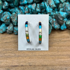 Multi-Stone Inlay Half Hoop Earrings With White Opal Mix