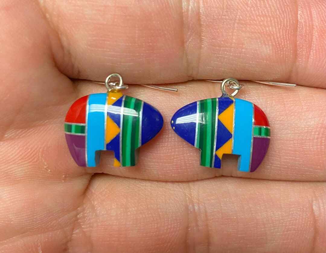 Delicate Handmade Zuni Style Bear Earring Etsy