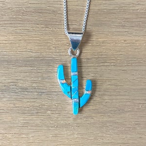 Turquoise Cactus Necklace With Sterling Silver chain