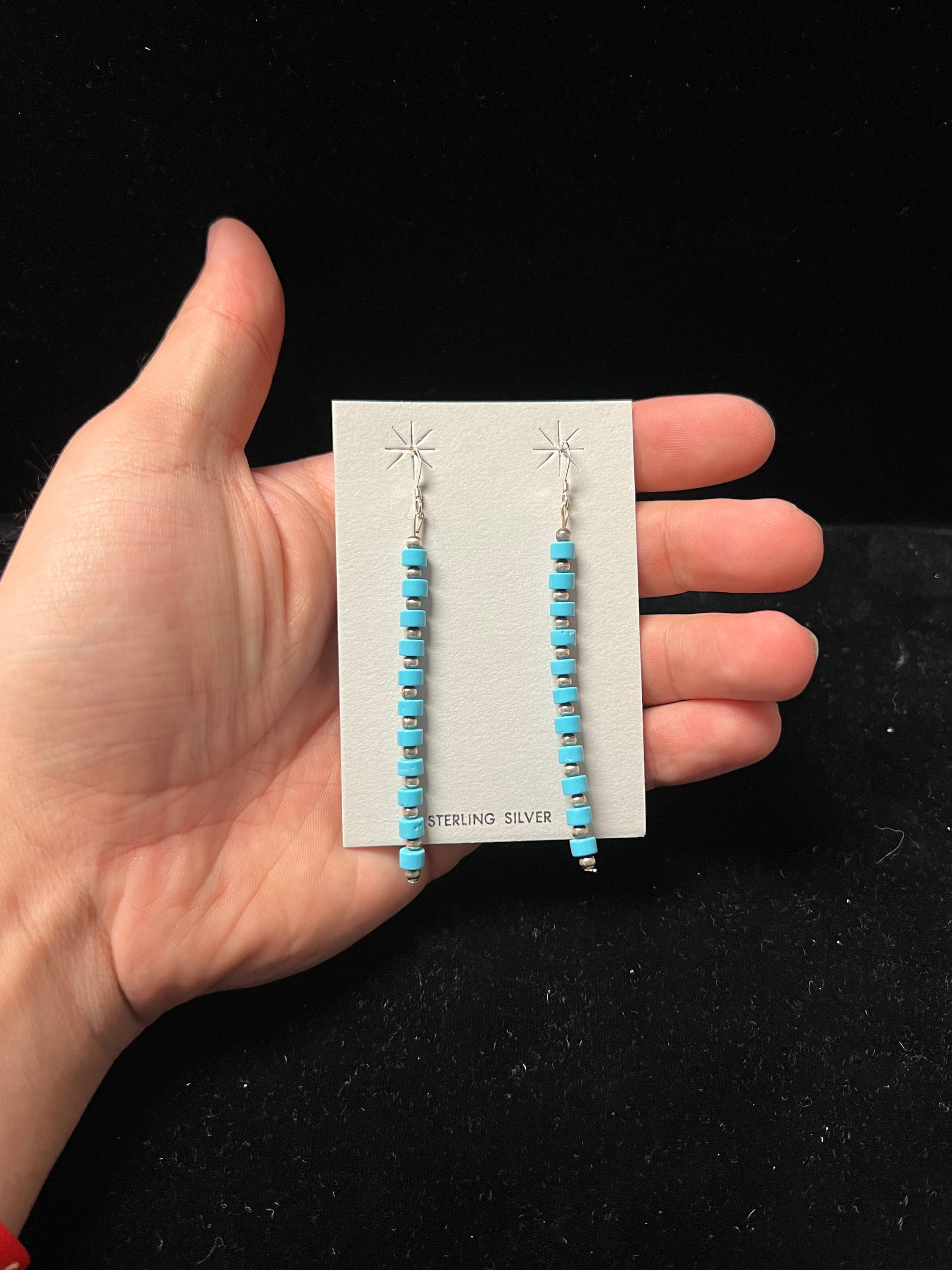 Navajo Pearl Earrings With Kingman Turquoise I Sterling Silver Turquoise Earrings I Made in USA