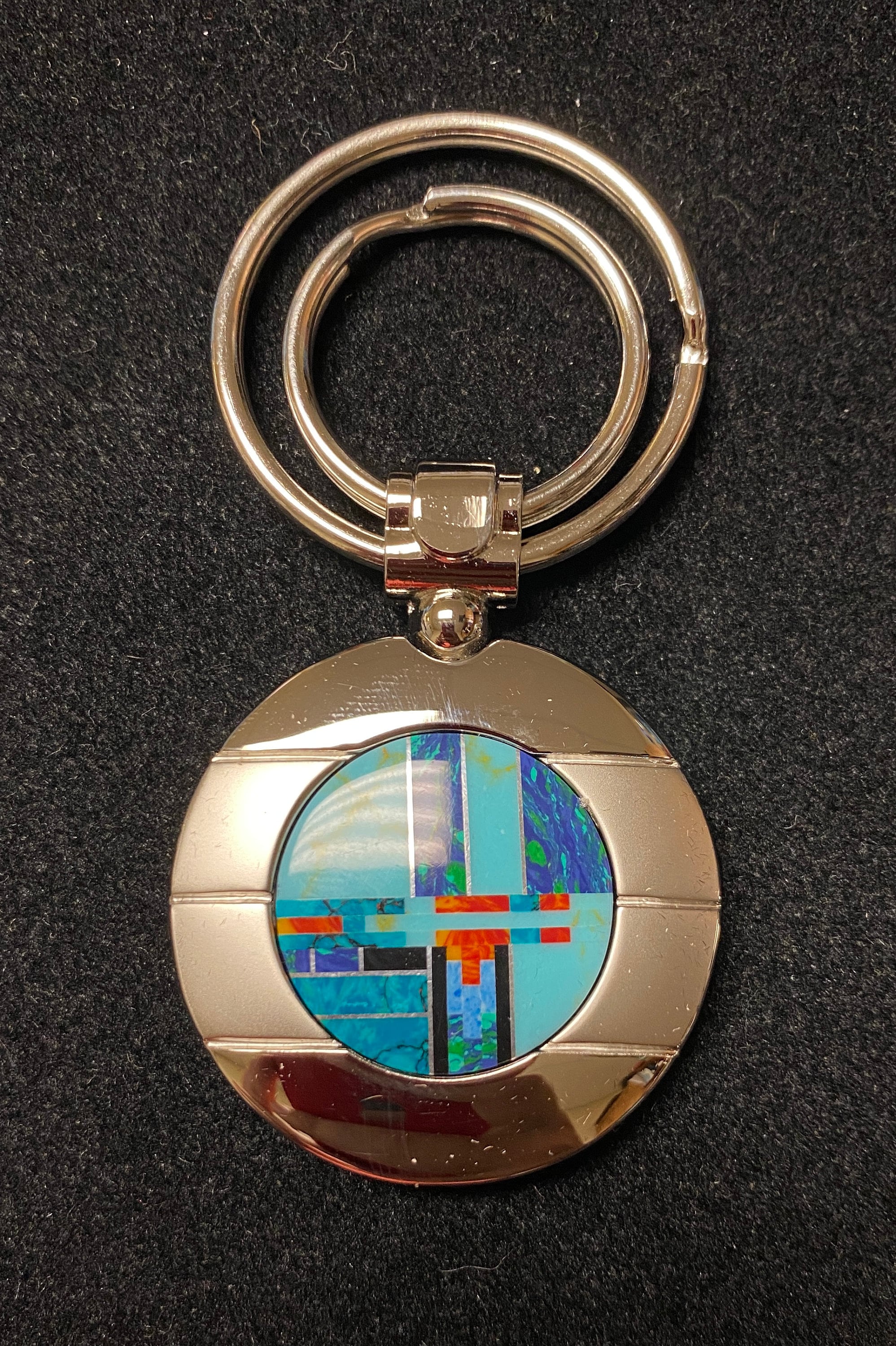 Sterling Silver Handmade Keychain multicolor W/ 24mm Inlay Etsy UK
