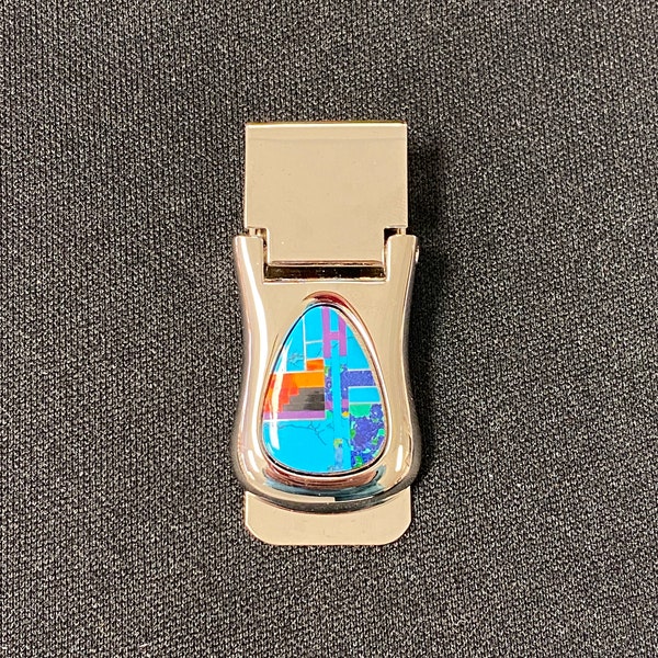 Money Clip Multi-Inlay Tear Drop Shape