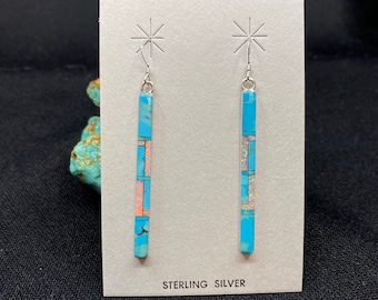 Sterling Silver Turquoise Stick Earrings I Inlay Earrings