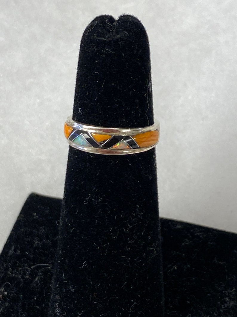 Orange Spiney Sterling Silver Ring With Thin Band image 5
