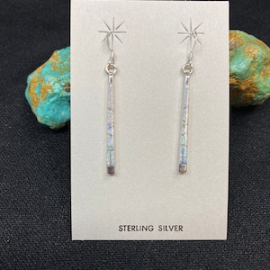 White Opal Inlay Stick Earrings Southwest Style with Sterling Silver Sold