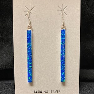 Sterling Silver Blue Opal Stick Earrings