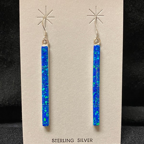 Sterling Silver Blue Opal Stick Earrings