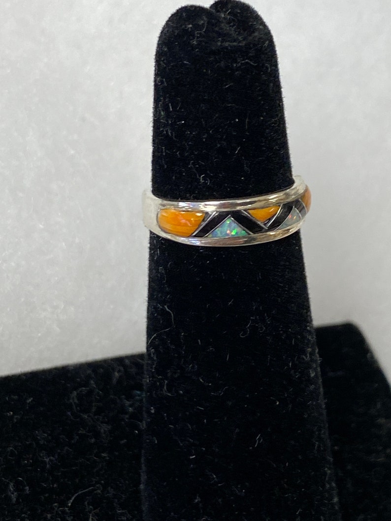 Orange Spiney Sterling Silver Ring With Thin Band image 4