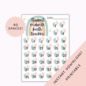 Contador de nacimientos de parteras estudiantiles, rastreador de bebés de parteras estudiantiles, gráfico de conteo de parteras descargable, partera en formación. Regalos para estudiantes