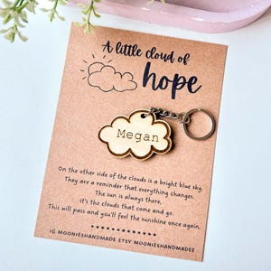 Personalised Engraved Wooden Cloud Keychain, Custom Women's Positive Affirmation Key Fob, Small Laser Cut Handmade Bag Charm Accessory,