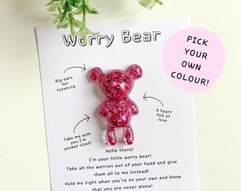 Worry Bear, Anxiety Relief Gift, Pocket Hug, Stress Relief Gift For Her, School Anxiety, Mental Health Gift, Back To School Keychain,Anxious