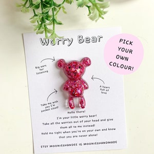 Worry Bear, Anxiety Relief Gift, Pocket Hug, Stress Relief Gift For Her, School Anxiety, Mental Health Gift, Back To School Keychain,Anxious