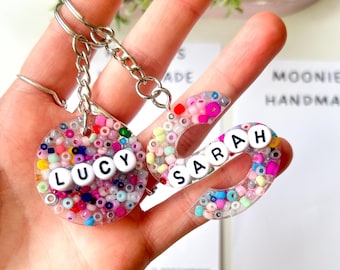Custom Beaded Name Keychain, Personalised Resin Initial Y2K Bag Charm, Colourful Women's Accessories, Back To School Gift, Bead Pendant