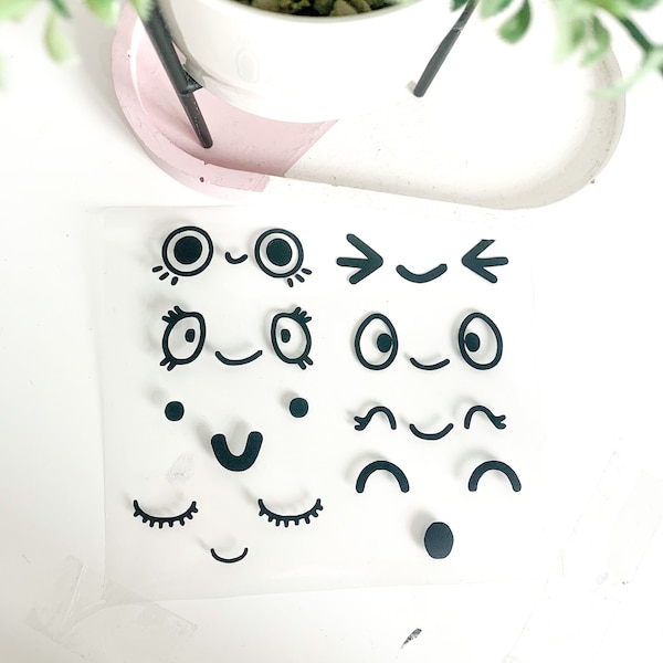 Face Stickers, Cute Vinyl Decals, Decal Bundle, Fun Bedroom Decor, Mirror Decal, Plant Pot Decoration, Kawaii Stickers, Happy Stickers