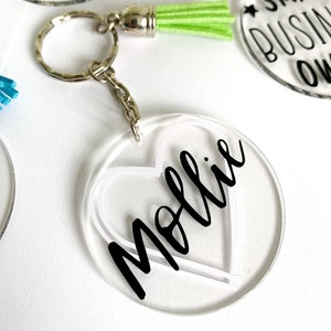 Acrylic Name Keychain, Personalised Keyring, Gifts for Women Friends, Custom Name Keyring, Love Heart Keychain, Present for Mum