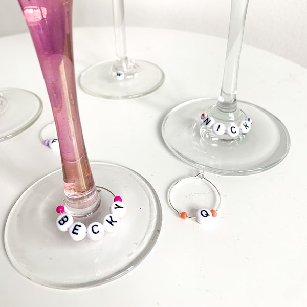 Personalised Wine Charms, Hen Do Decorations, Wedding Favour Ideas, Name Wine Glass Charms,  Wedding Decorations,Womens Party Favours,