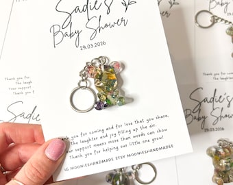 Floral Bear Shaped Baby Shower Keychains, Personalised Thank You For Coming To My Baby Shower Gifts, Custom Mum To Be Gift