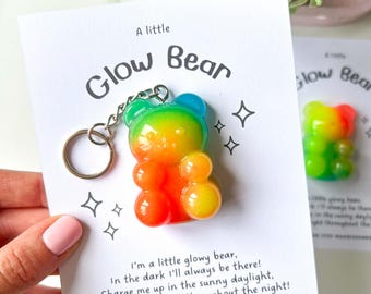 Colourful Glow In The Dark Bear Keychain, Resin Worry Bear Accessory, Nighttime Anxiety Relief, Large Key Finder