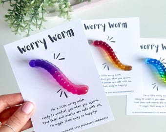 Worry Worm Keychains, Anxiety Relief Gift,  Customised Resin Keepsake, Back To School Gifts, Calming Gift For Her, Handmade Affordable