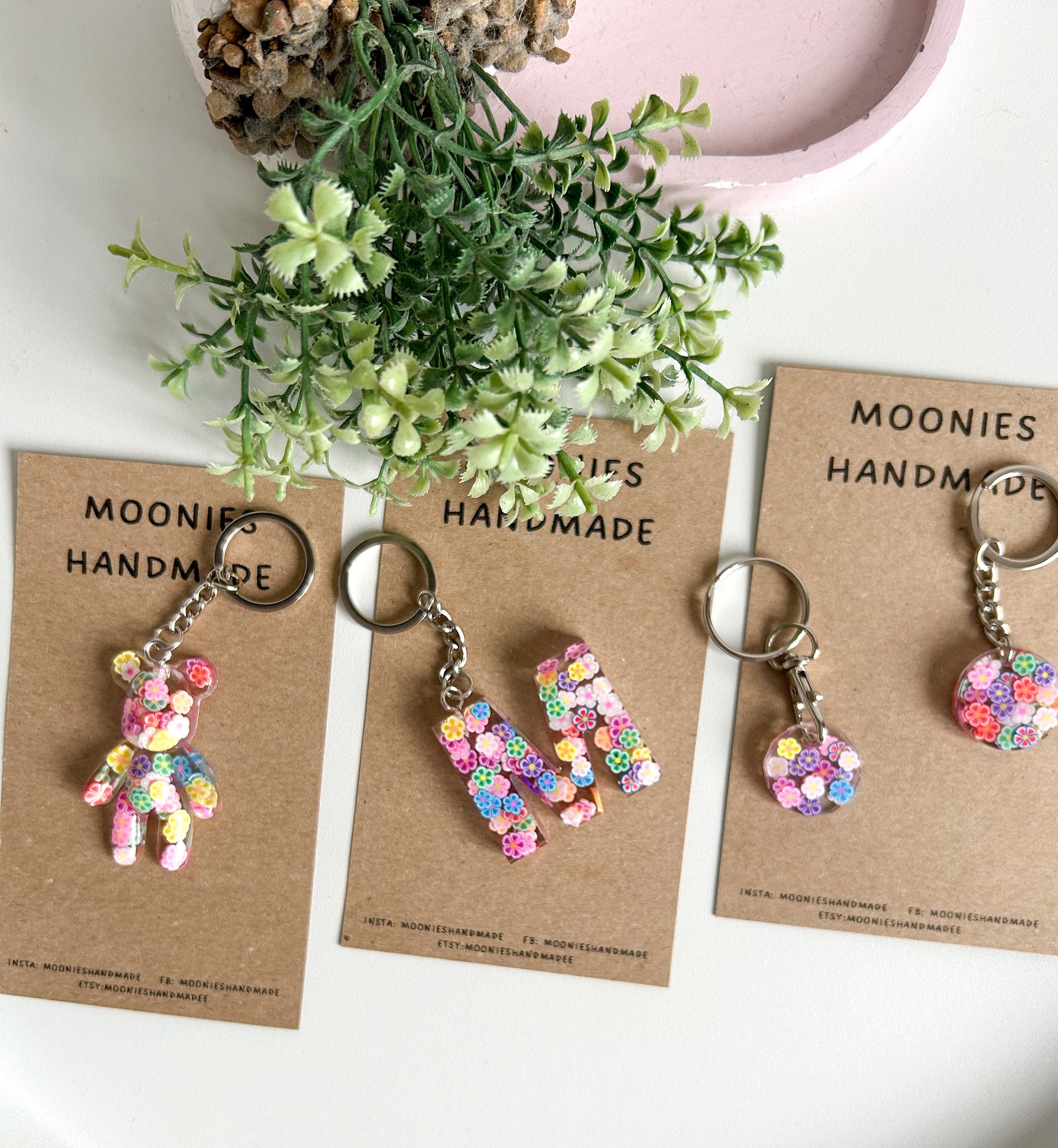 Flower Keychain, Teddy Keyring, Trolley Coin, Flower Initial