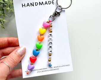 Custom Bag Charm, Personalised Bag Charm, Beaded Name Bag Charm