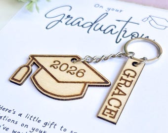 Personalised Graduation Gift, Custom Wooden Grad Keychain, Congratulations On Graduating, Class Of 2026, End Of School Year, Well Done