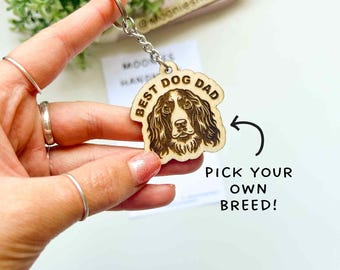 Personalized Dog Dad Keychain: Laser Engraved Wooden Keyring