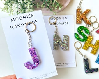 Glitter Name Keychain, Personalised Initial Keychain, Colourful Sparkle Bag Charm, Custom Backpack Keychain