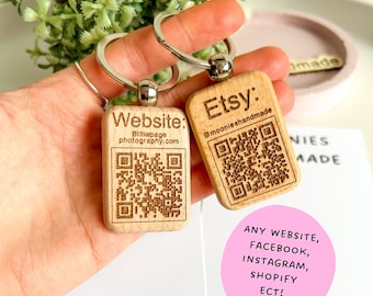 Personalised Wooden QR Code Keychain: Engraved Business Keyring