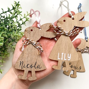 Easter Decorations, Personalised Bunny Rabbit, Easter Bunny Ornament, Gift Bag Tags, Easter Bunny Gift, Wooden Bunny Decorations, Custom Tag