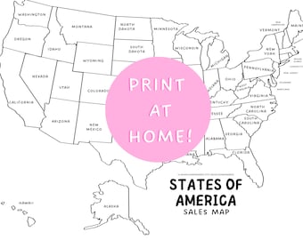 US Sales Map, US Map Printable, Business Tracker, Small Business Supplies, US State Map, Digital usa Sales Map, United States Sales Map