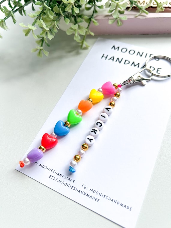 Custom Bag Charm, Personalised Bag Charm, Beaded Name Bag Charm