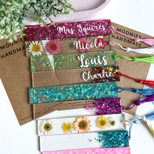 Personalised Bookmark, Gifts For Book Lovers, Book Accessories, Glitter Bookmark, Flower Bookmark, Teacher Gifts, Bookmark For Women