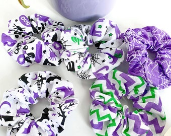 Halloween Scrunchies, Autumn Hair Accessories,Purple Scrunchies, White Scrunchies, Halloween gifts for women, Halloween Accessories