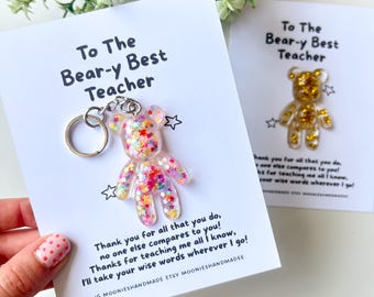 Thank You Teacher Keychain, Best Teacher End Of Year Gift, Resin Star Bear Pocket Pal, TA Nursery Assistant Present