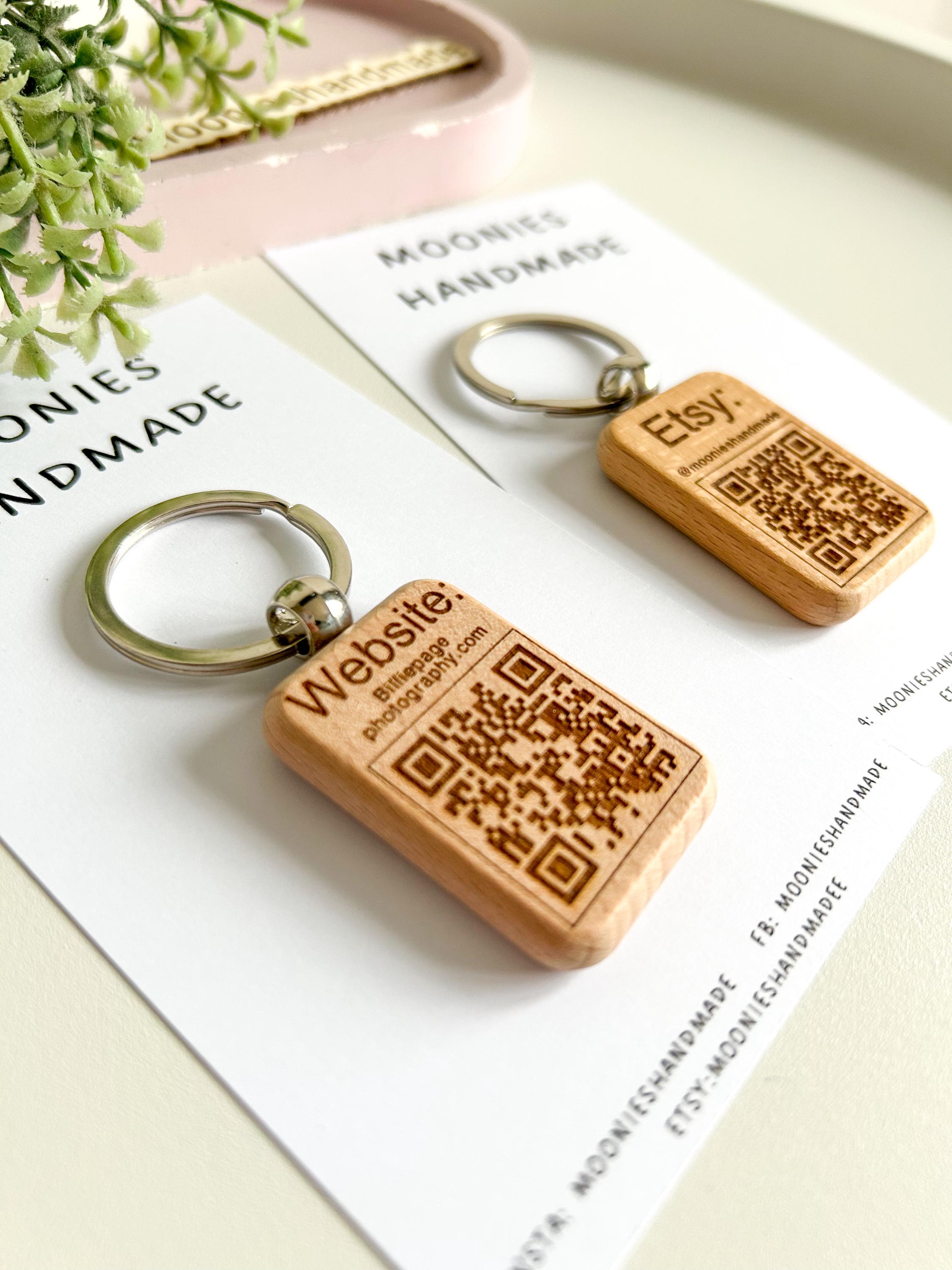 Personalised Wooden QR Code Keychain: Engraved Business Keyring - Etsy