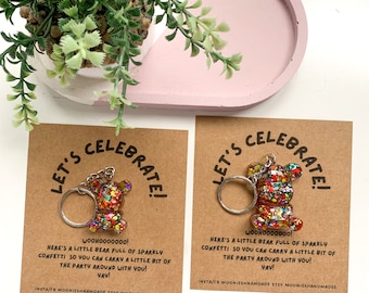 Celebration Gift, Congratulation Gift, Confetti Keychain, Birthday Keyring, Graduation Gift, You Did it Gift, Happy Birthday, Bear Keychain