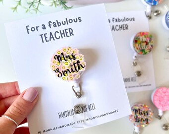 Custom Teacher Resin Badge Reel, Custom Retractable ID Holder, Lanyard Alternative For Teachers, End Of Year Thank you