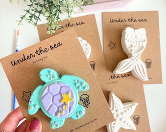 Ocean Animal Themed Painting Kit, Paint Your Own Plaster Ornaments, Under The Sea Craft Set, Calming Activities For Her, Stress Relief Gift