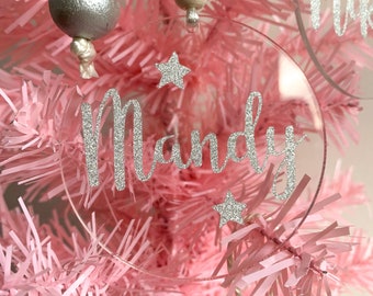 Personalised Glitter Bauble, Custom Christmas Ornament, Silver Glitter Christmas Ornament, Girly Christmas Decorations, Christmas Gifts girl